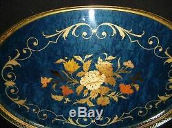 Italian Sorrento Serving Tray with Inlaid Exotic Wood Blue Background 20 Wide