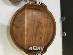 Juliska Stonewood Stripe 5 Piece Acacia Wood Appetizer Set Serving Tray & Bowls