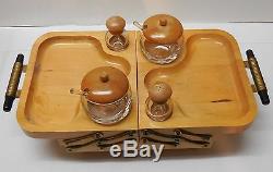 Karoff Fold Away Buffet Wood Tray Two Lidded Jars with Spoons Salt and Pepper