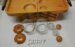 Karoff Fold Away Buffet Wood Tray Two Lidded Jars with Spoons Salt and Pepper