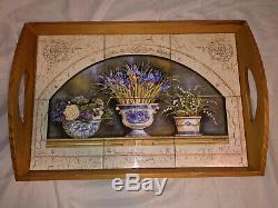 Kathryn White American Cottage Art Flowers crackle Edges Wood Tile Serving Tray