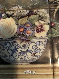 Kathryn White American Cottage Art Flowers crackle Edges Wood Tile Serving Tray