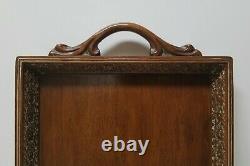 LARGE Antique Detailed Hand Carved Walnut Wood Serving Tray Sturdy & Beautiful