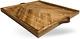LUIYO Large Ottoman Tray Leather Handle 24 X 24 Inches Wooden Table Serving Tr