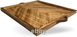LUIYO Large Ottoman Tray Leather Handle 24 X 24 Inches Wooden Table Serving Tr