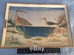 LYNN CHASE Serving Tray glass/gilded wood COSTA AZZURRA withduck painting illus