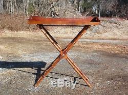 Lane Bow Front Butler Serving Tray Table & Solid Wood Faux Bamboo X Base Stand