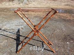 Lane Bow Front Butler Serving Tray Table & Solid Wood Faux Bamboo X Base Stand