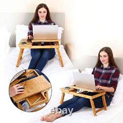 Laptop Desk Table Adjustable 100% Bamboo Foldable Breakfast Serving Bed Tray
