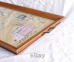 Large 30 Vtg Wood With Glass Center Butlers Serving New Orleans Tea Towel Tray