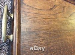 Large ANTIQUE ENGLISH OAK BUTLER SERVING TRAY COFFEE TEA TABLE Brass Handles