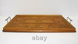 Large Antique Carved Wooden Serving Tray, Grapes, Thistles, Hands of Friendship
