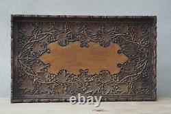 Large Antique Oriental Serving Tray Hand Carved Wood