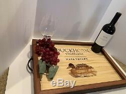 Large Duckhorn Napa Wood Wine Panel Serving Tray Handmade Mahogany Wood Trim