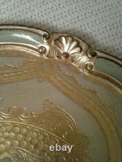 Large Italian Florentine tray wood gold leaf baroque rococo cream light green