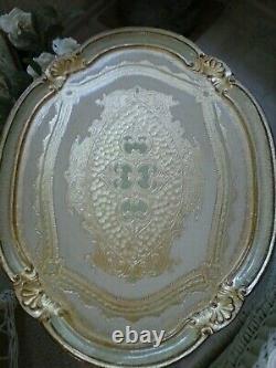 Large Italian Florentine tray wood gold leaf baroque rococo cream light green