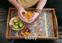 Large Ottoman Serving Coffee Table Breakfast Rectangular Tray with handles