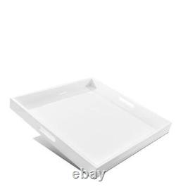 Large Ottoman Square Serving Tray- 20x20x2-Inch Glossy White Wooden Service D