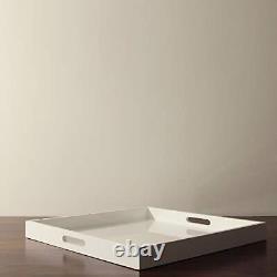 Large Ottoman Square Serving Tray- 20x20x2-Inch Glossy White Wooden Service D