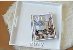 Large Ottoman Square Serving Tray- 20x20x2-inch Glossy White Wooden Service Tray