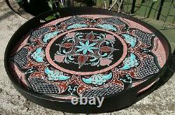 Large Ottoman Wooden Serving Coffee Table Breakfast Tea Round Tray with handles