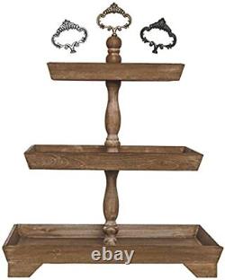 Large Rectangle Rustic Wood Three Tiered Tray 3 Tier Serving for Coffee Bar K