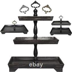Large Rectangle Rustic Wood Three Tiered Tray Serving for 3 Tier Rustic Black