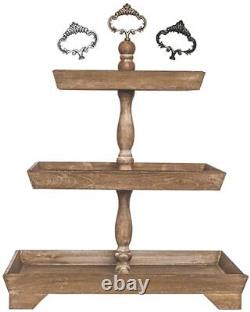 Large Rectangle Rustic Wood Three Tiered Tray Serving for 3 Tier Rustic Brown