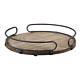 Large Round Rustic Natural Wood Serving Tray withBlack Metal Elevated Handles