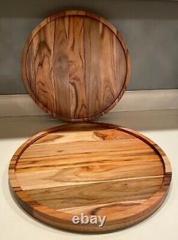 Large Round Teak Wood Charcuterie Serving Tray Cheese Board Food Grade