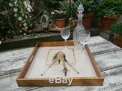 Large Square Colonial Style Gilded Giraffe Animal Design Serving Tray
