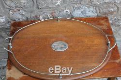 Large Vintage Antique Wooden Serving Tray 62cm Silver Plate / EPNS Breakfast