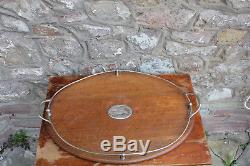Large Vintage Antique Wooden Serving Tray 62cm Silver Plate / EPNS Breakfast