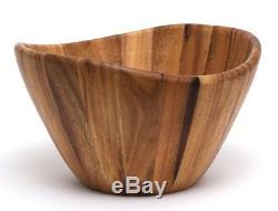 Large Wavy Wooden Salad Serving Party Bowl Dishware Platter Tray Wood Dish New