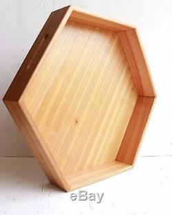 Large Wooden Hexagon Tray with Handles Decorative Wood Tea Serving Ottoman Tray