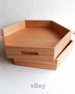 Large Wooden Hexagon Tray with Handles Decorative Wood Tea Serving Ottoman Tray