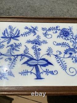 Large antique Meissen Blue Onion Tea Tray/Serving Tray Porcelain Tile and Wood