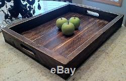 Large reclaimed pallet wood wine serving ottoman tray 22 x 16