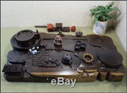 Large tea tray ebony wood serving tray Block of wood handcarved tea table 2018