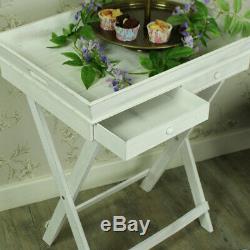 Large white wooden butlers serving tray with drawer storage kitchen country chic