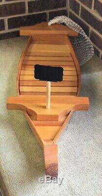 Lg Japanese Sushi Serving Boat Wood Laquer 35.5 Removable tray Restaurant +flag