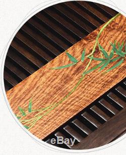 Limited stock ebony wood tea tray handpainted bamboo print drainage tea table