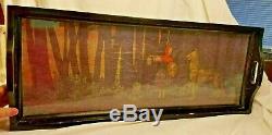 Little Red Riding Hood Black Wood & Glass Bottom Vintage Serving Tray 30 Long