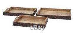 Loon Peak Telluride 3 Piece Wood Bark Serving Tray Set