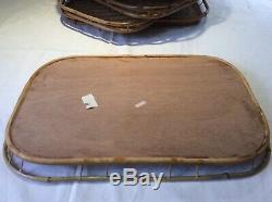 Lot 12 VTG Bamboo Woven Rattan Wicker Tiki Bar Serving Trays 18x13 Wood TV Party