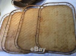 Lot 12 VTG Bamboo Woven Rattan Wicker Tiki Bar Serving Trays 18x13 Wood TV Party