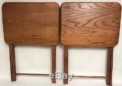 Lot Set of 4 Vintage 80's Solid Oak Wood Folding TV Trays Rectangle Natural EUC