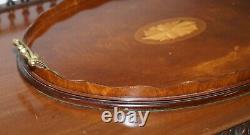 Lovely Antique Victorian Walnut & Bronze Sheraton Inlaid Butlers Serving Tray