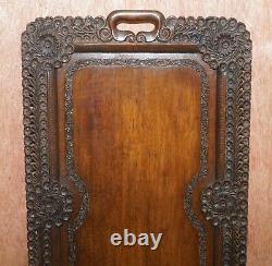 Lovely Circa 1900 Anglo Indian Hand Carved Burmese Wood Serving Tray