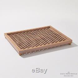 Luxe Gilded Wood Lattice Decorative Tray 18 Serving Fretwork Open